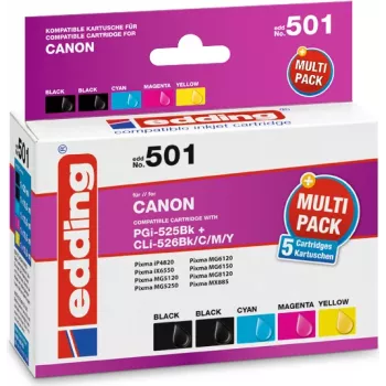 edding printerikassetid EDD-501 2x must, tsüaan, magenta, kollane ühilduv Canon PGI-525 BK,