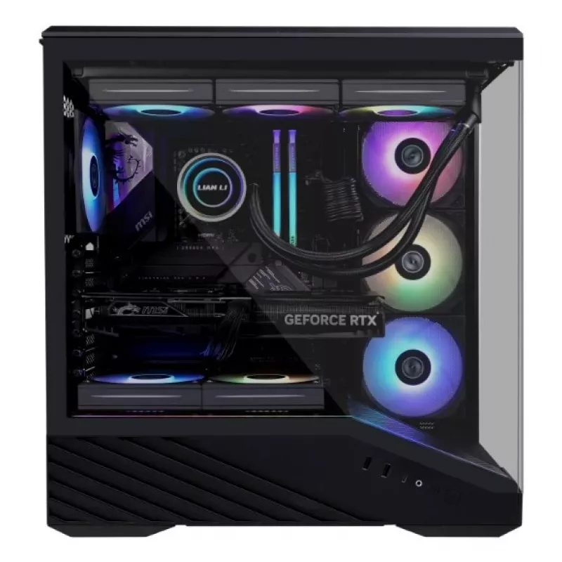 Lian Li Vector V100 Midi Tower — Must läbipaistva paneeliga, toetab 3×120 mm külje- + 1×120 mm tagumist ventilaatorit, 3,5-tolline HDD, 2,5-tolline SSD, 235,5×446×484,6 mm
