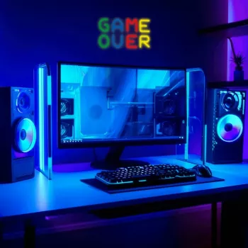 Neoonsilt MANTA SNL102MT — 'Game Over' stiilis valgustatud seinakaunistus, pistikühendusega LED-neoonefekt