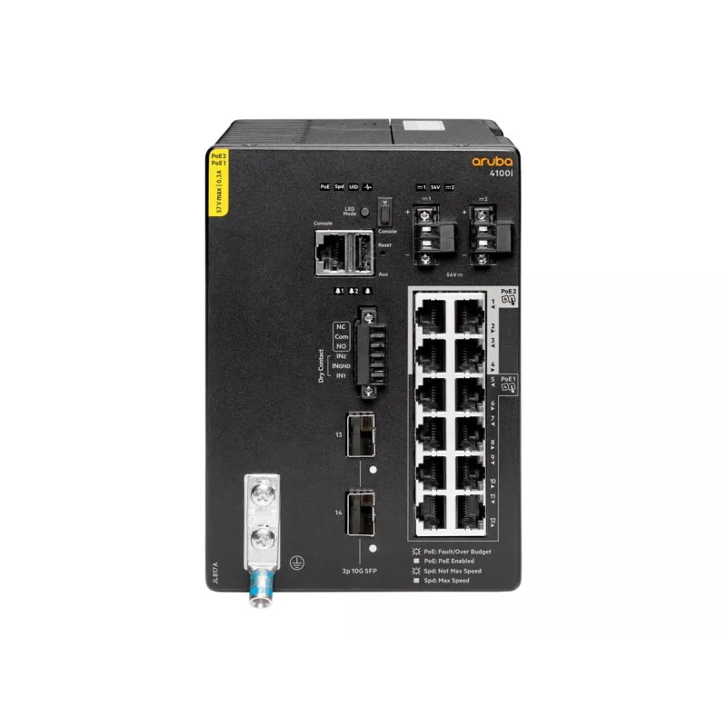 Hewlett Packard Enterprise HPE Aruba 4100i - Lüliti - 8 x 10/100/1000 (PoE klass 4) + 4 x 10/100/1000 (PoE klass 6) + 2 x SFP+ - DIN-riiulile paigaldatav - PoE klass 4 / PoE klass 6