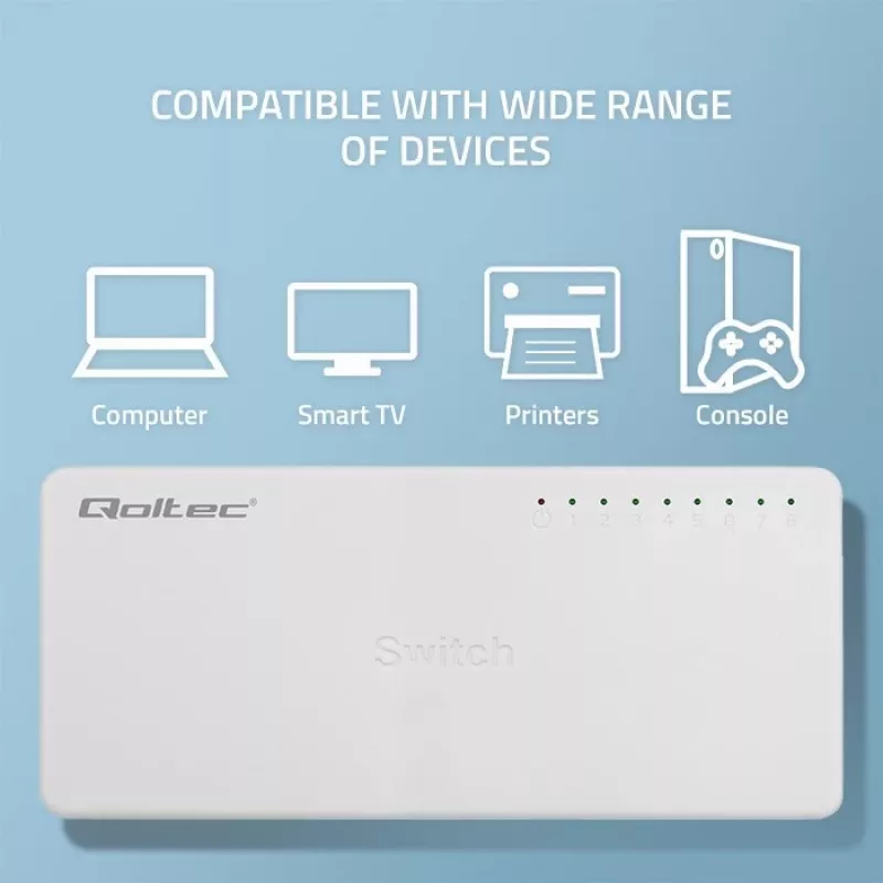 Qoltec võrgulüliti 8xRJ45 porti 1000Mbps LAN
