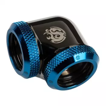 Bitspower Adapter 90° 16mm OD to 16mm OD Hardtube, must läikiv/sinine