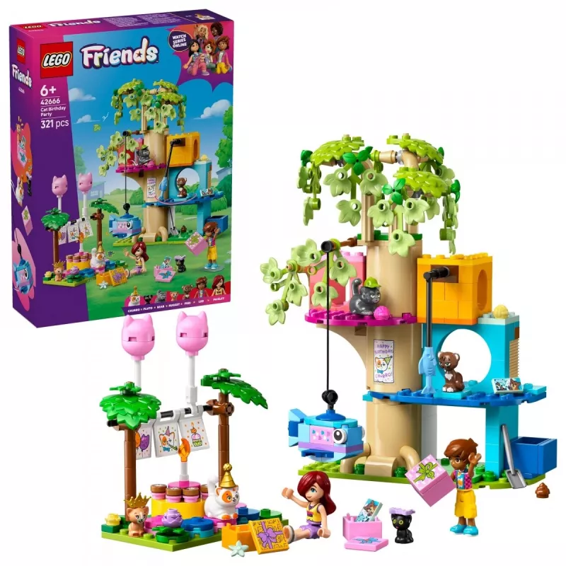 Ehitusmänguasi LEGO Friends 42666 Kassi sünnipäevapidu puumaja mängukomplekt, 321 tk, 6+ a, 180×160×100 mm