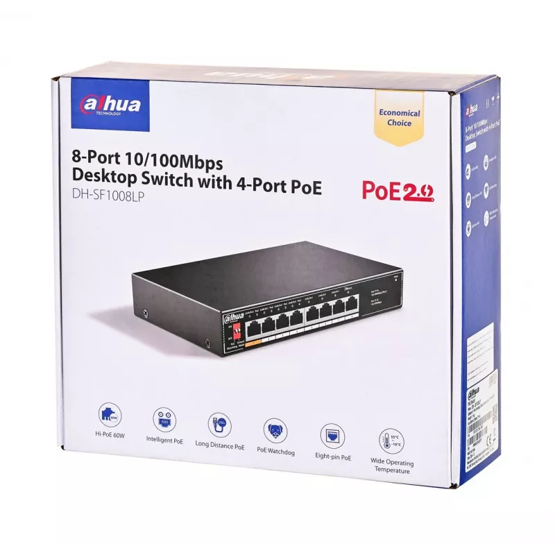 Dahua Technology PoE SF1008LP haldamata L2 kiire Ethernet (10/100) toitega üle Etherneti (PoE) must