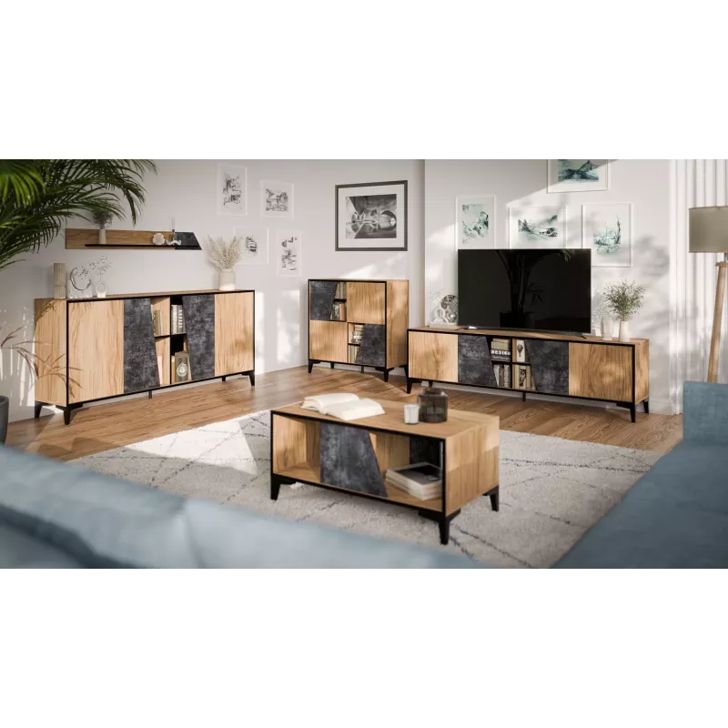 Ujuv riiul cama meble OVO 1300×200×150 mm tamm/betoon, puitlaastplaat, seinale kinnitatav