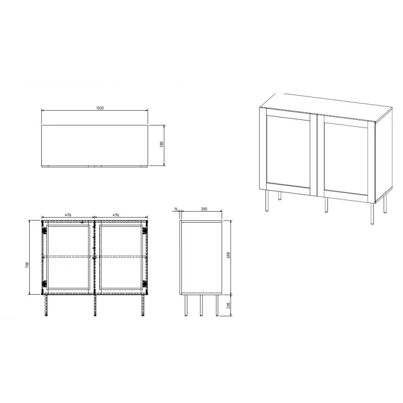 JUTA 2D kummut 100x39.5x90 must + linol calabria