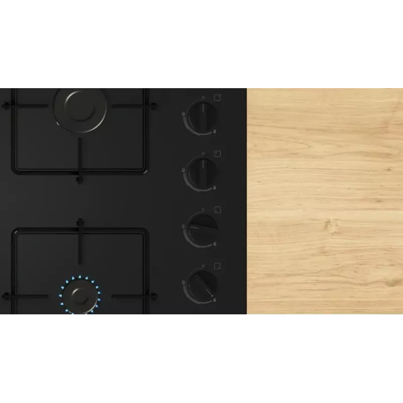 Sisseehitatav gaasipliit Bosch Serie 2 POP6B6K30 60 cm, 4 gaasitsooni, must klaaskeraamika, pöördnupud