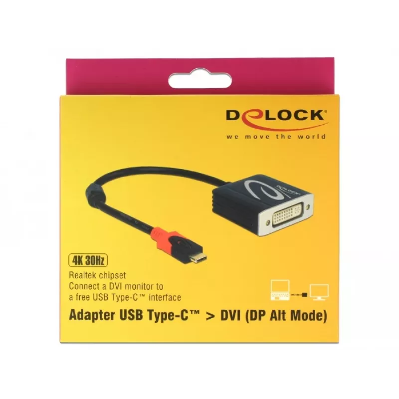 Video kaabliadapter DeLOCK 61213 USB USB-C to DVI 0.2m Must