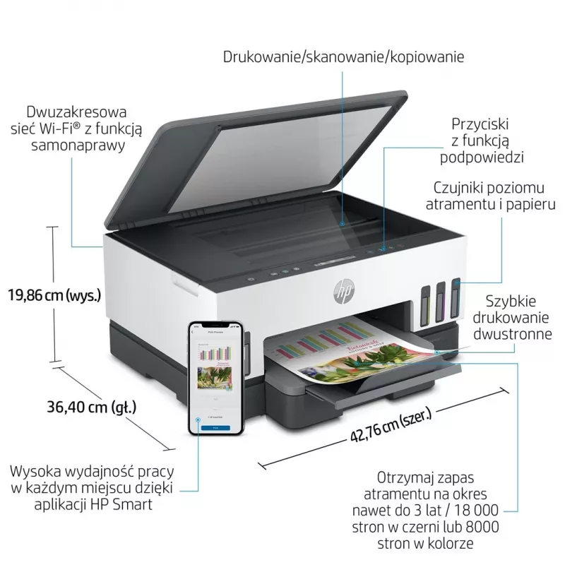 Multifunktsionaalne printer HP Smart Tank 720 — termoinkjet, värviline, A4, Wi‑Fi, dupleks, 4800x1200 dpi