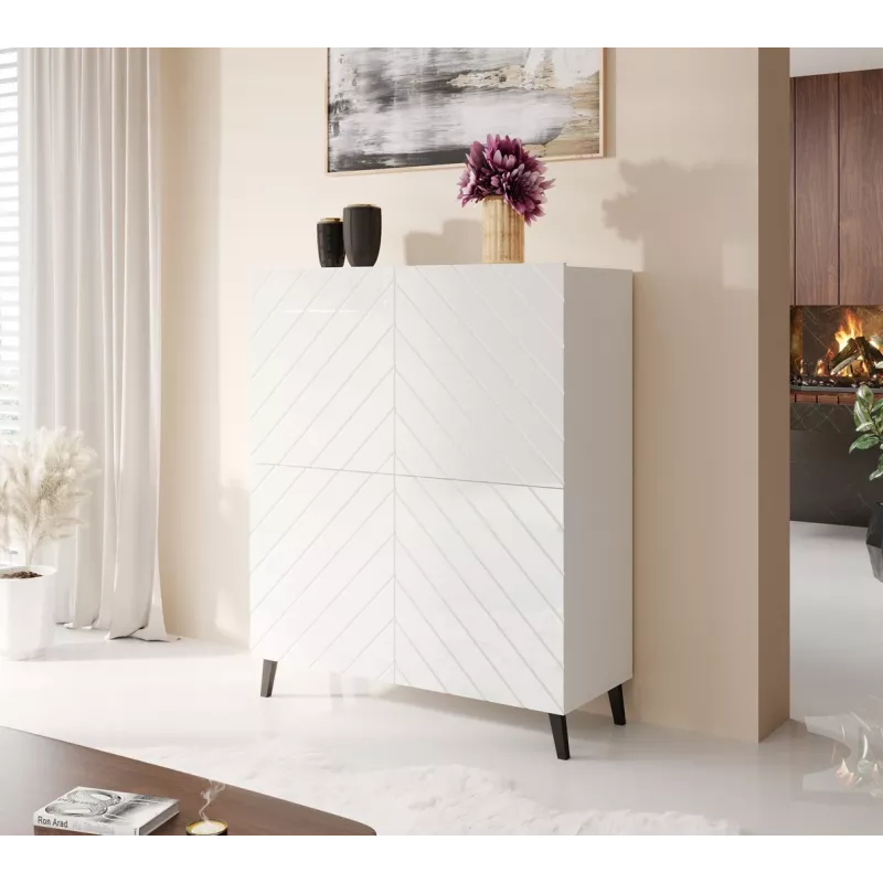 Riiulikapp cama meble ABETO 100,5 x 40 x 121,5 cm valge/läikvalge, põrandal seisev seinakapp