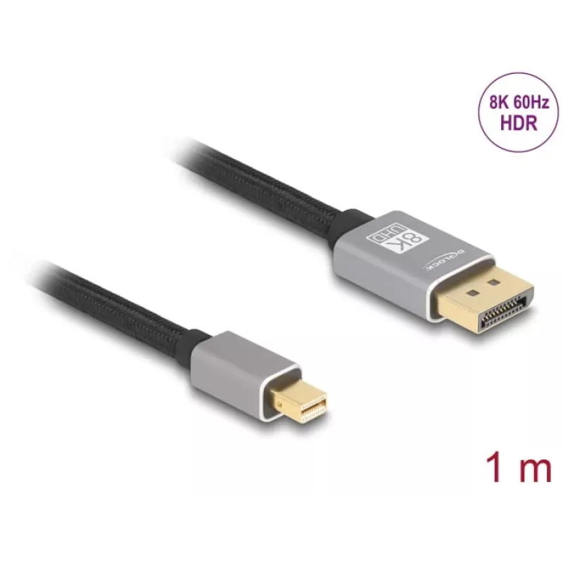 DeLOCK Mini DisplayPort–DisplayPort kaabel 8K 60 Hz 1 m hall metall ilma riivita