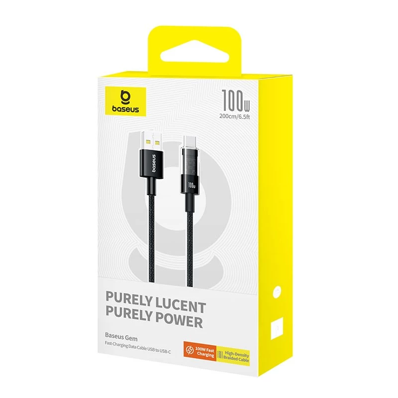 Baseus Gem USB A USB-C kiirlaadimiskaabel 2 m 100 W Must