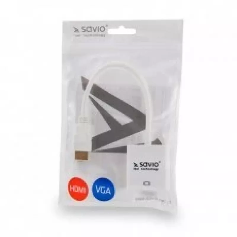 HDMI isane VGA emane adapter SAVIO CL-201, HDMI A VGA D-Sub, valge, 0,1 m, kuni 1920x1200