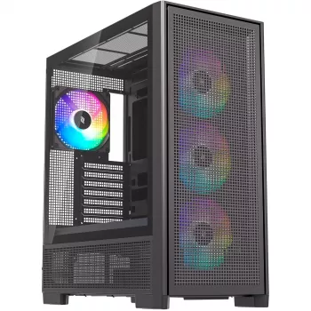 PC-korpus Silentware Air 2000 A-RGB Must — kesk-torn, karastatud klaasist külgpaneel
