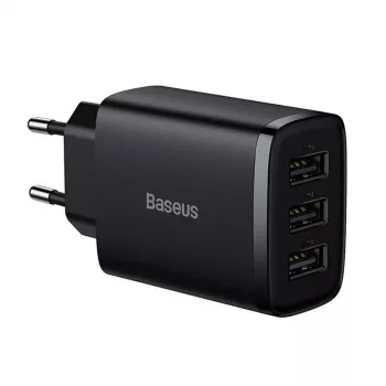 Baseus kompaktne kiirlaadija, 3x USB, 17 W (must)