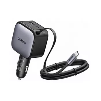 Auto laadija UGREEN Nexode EC603 90W 3-ühes, 1x USB-C, 1x USB-A ja 70 cm sissetõmmatav USB-C-kaabel, QC 3.0 PD 3.0