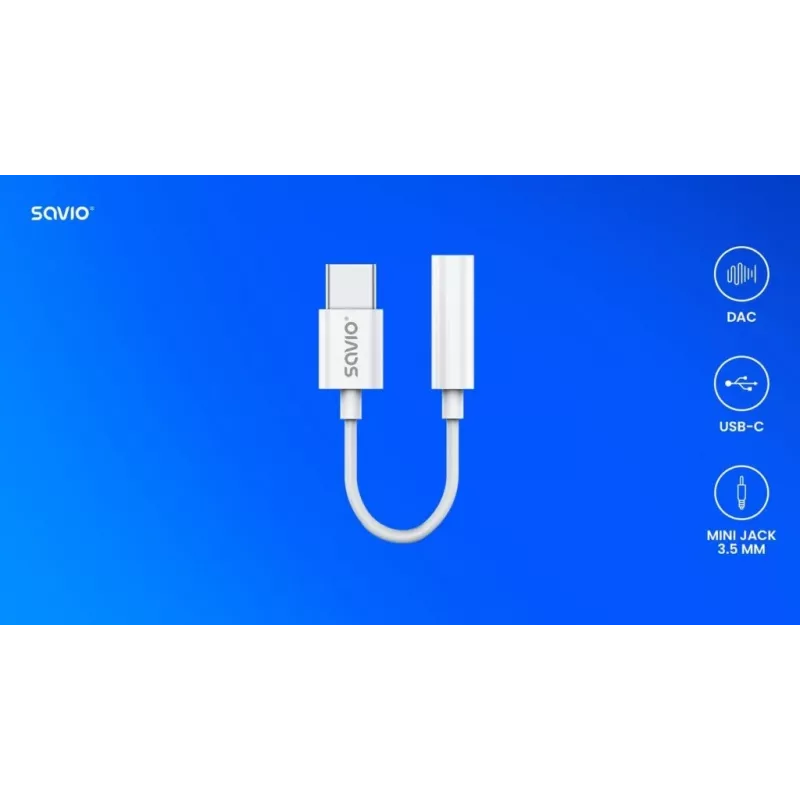 USB Type 3.1 C (M) – Jack 3.5mm (F) Audio adapter Valge SAVIO AK-51