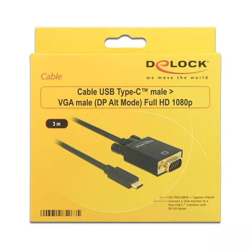 Video kaabli adapter DeLOCK 85263 USB USB-C - VGA 3 m Must