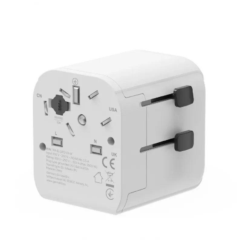 Universaalne reisiadapter GEMBIRD TPA-EU2A12-01-W 12W USB toiteadapter rahvusvahelistele pistikupesadele