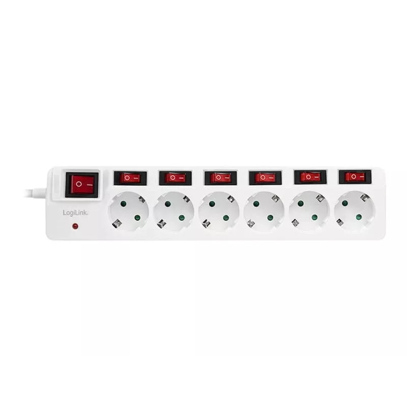 Pikendusjuhe LogiLink LPS250 1,5 m 6 vahelduvvoolu pistikupesa siseruumidesse valge