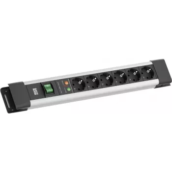 Pistikupesade liist Bachmann CONNECTUS 6x CEE7/3 pistikupesa, 1x SPD liigpingekaitse, 1x lüliti, 2,0 m kaabel, CEE7/7 pistik, hall