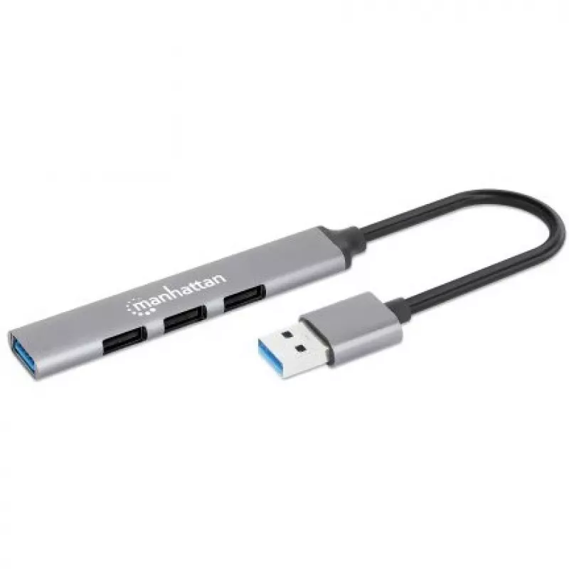 Manhattan USB-A 4-pordiline jaotur, 4x USB-A porti (1x 5 Gbps USB 3.2 Gen1 ehk USB 3.0, 3 x 480 Mbps USB 2.0), USB-toitega (välist toiteallikat pole vaja), alumiinium