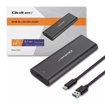 SSD-korpus QOLTEC 50312 Must ühele M.2 SATA kettale, USB USB-C (USB 2.0 / 3.2 Gen 1)