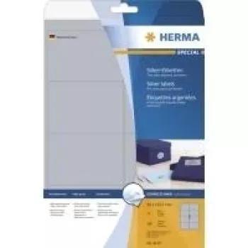 HERMA Special - Püsiv isekleepuv läikiv polüesterkile etiketid - Hõbedane - 99,1 x 67,7 mm - 200 etiketti (25 lehte x 8) (4114)