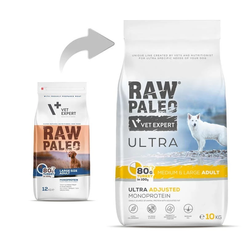 RAW PALEO Ultra Medium&Large täiskasvanud kalkuniga - kuiv koeratoit - 10 kg