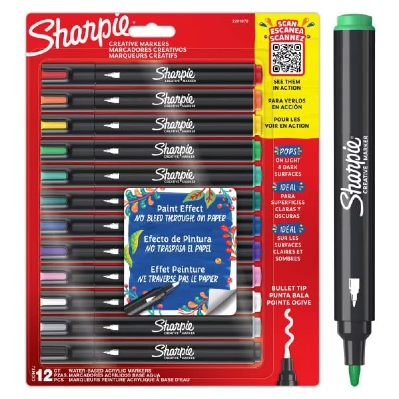Akrüülvärvi markerid Sharpie Creative Marker 12 tk kuulotsaga must