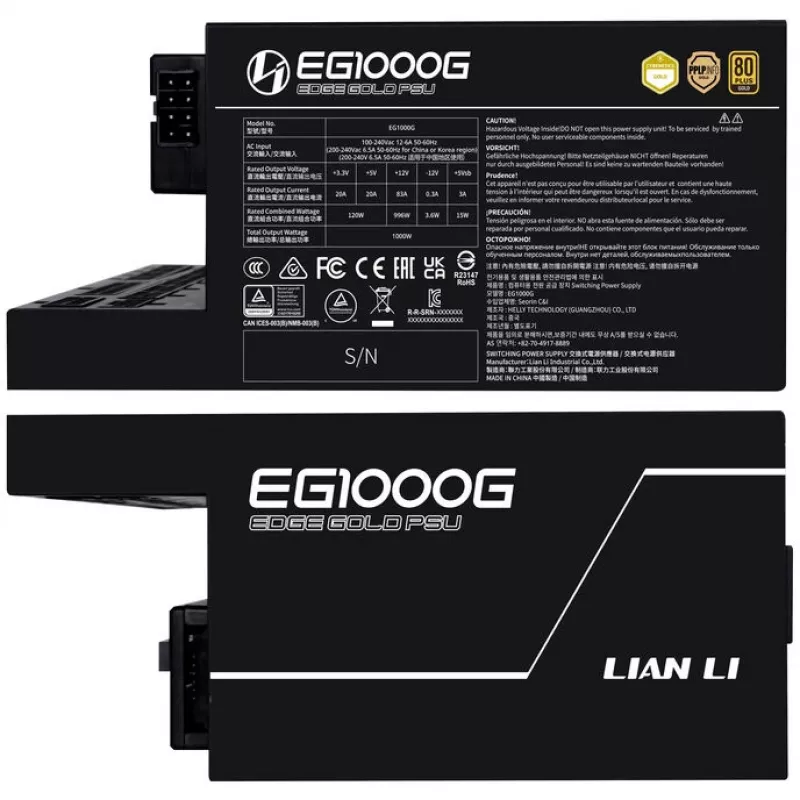 Toiteplokk LIAN LI EDGE GOLD 1000 — 1000W, 80 PLUS Gold, aktiivne PFC