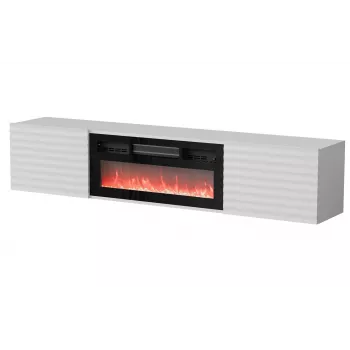 TV-kapp Cama Meble TULA elektrikaminaga, 1830×350×370 mm, valge matt pealispind ja raam