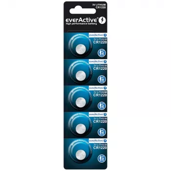 Nööpelement liitiumpatarei everActive CR1220 — 3 V, 40 mAh, 12,5 × 2 mm, ühekordne, 5 tk