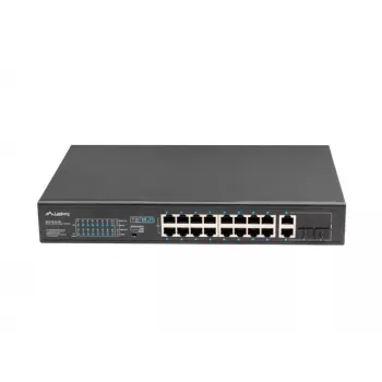 Haldamatu lüliti LANBERG RSFE-16P-2C-250 — 18-port Gigabit, 16x PoE+ (30W), 2x SFP, 250W, 1U, metall, riiulipaigaldus