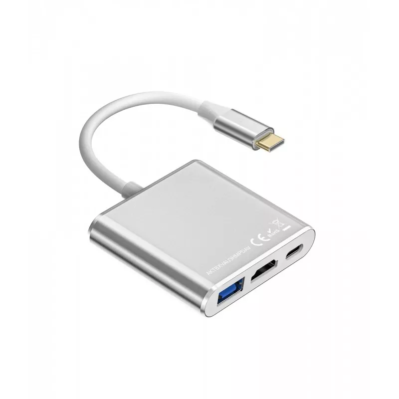 USB C adapteri jaotur TB AKTBXVAU3HMPDAV — 3-ühes: HDMI + USB-A + USB-C PD, hõbedane
