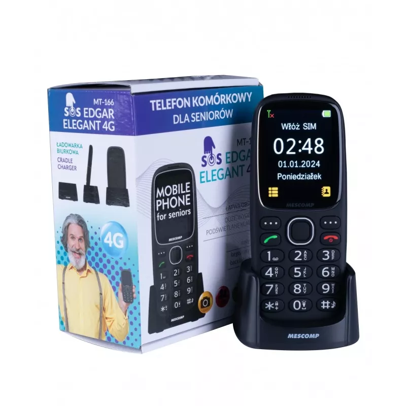 Mobiiltelefon Mescomp MT-166 Edgar, elegantne, eakatele, 4G, must