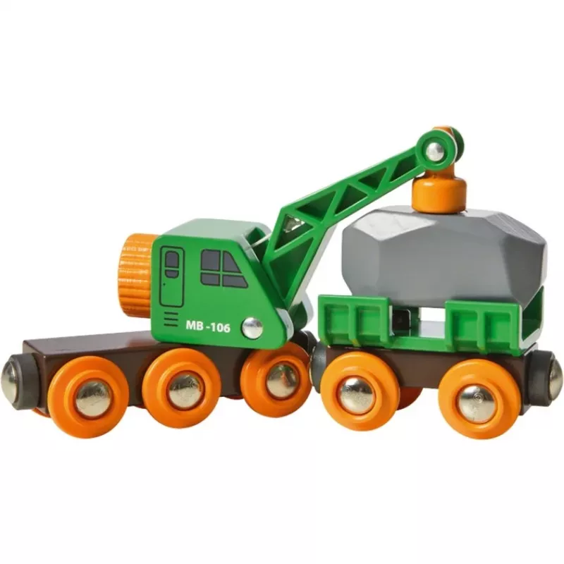 Vagun BRIO Clever Crane Wagon Lift and Load Must roheline