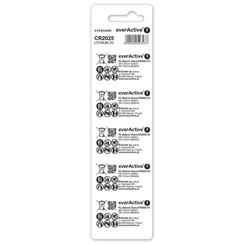 Liitiumpatarei mini everActive CR2025 - blister 5 tk.