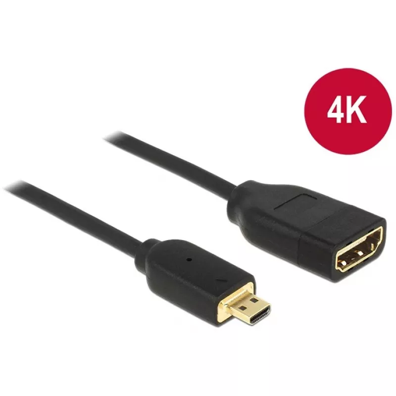 DELOCK Kaabel HDMI Micro D Pistmik > HDMI A Pesakõrgkiirusega Ethernetiga 3D 4K 20cm Premium Slim