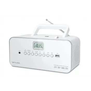 Kantav stereosüsteem Muse M-28RDW — CD/MP3-mängija, FM/MW-tuuner, 3 W RMS, valge, 1,4 kg