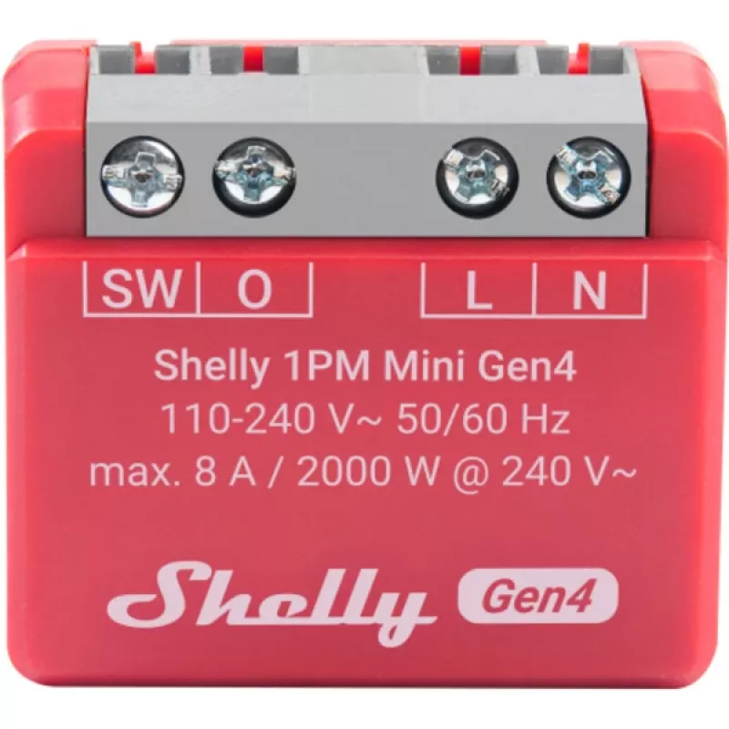 Shelly 1PM Mini Gen4 2-pack — Shelly Wi-Fi nutirelee koos võimsuse mõõtmisega, kompaktne DIN/moodul vorm