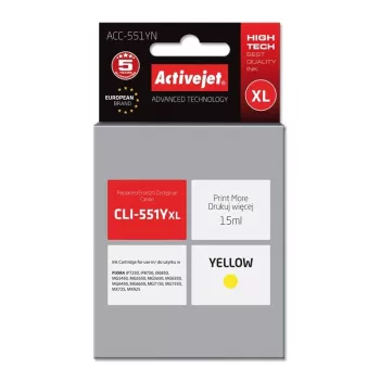 Ühilduv tindikassett ActiveJet ACC-551YN kollane, kõrge (XL) 15 ml, Canon CLI-551Y jaoks