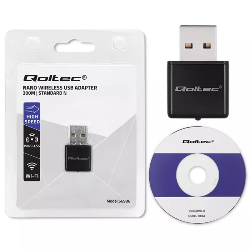Wi‑Fi USB adapter QOLTEC NANO 56986 — mini N, USB 2.0, 802.11n