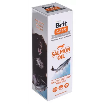 Koerte toidulisandõli Brit Care Salmon Oil 250 g — vedel, säilitusainetevaba, parandab nahka ja karvkatet