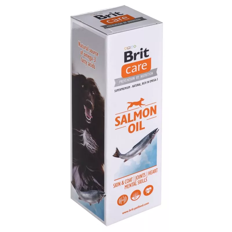 Koerte toidulisandõli Brit Care Salmon Oil 250 g — vedel, säilitusainetevaba, parandab nahka ja karvkatet