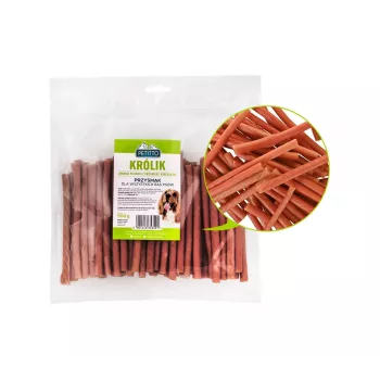 Koerte maiuspalad PETITTO Soft rabbit fingers — küülikumaitselised pehmed närimispulgad koertele, 500 g, treeningmaius, täiskasvanud, sojavaba, gluteenivaba