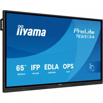 iiyama TE6513A-B1AG Signage Display Interaktiivne lameekraan 163,8 cm (64,5 tolli) Wi-Fi 500 cd/m² 4K Ultra HD Must Puuteekraan Sisseehitatud protsessor Android 18/7
