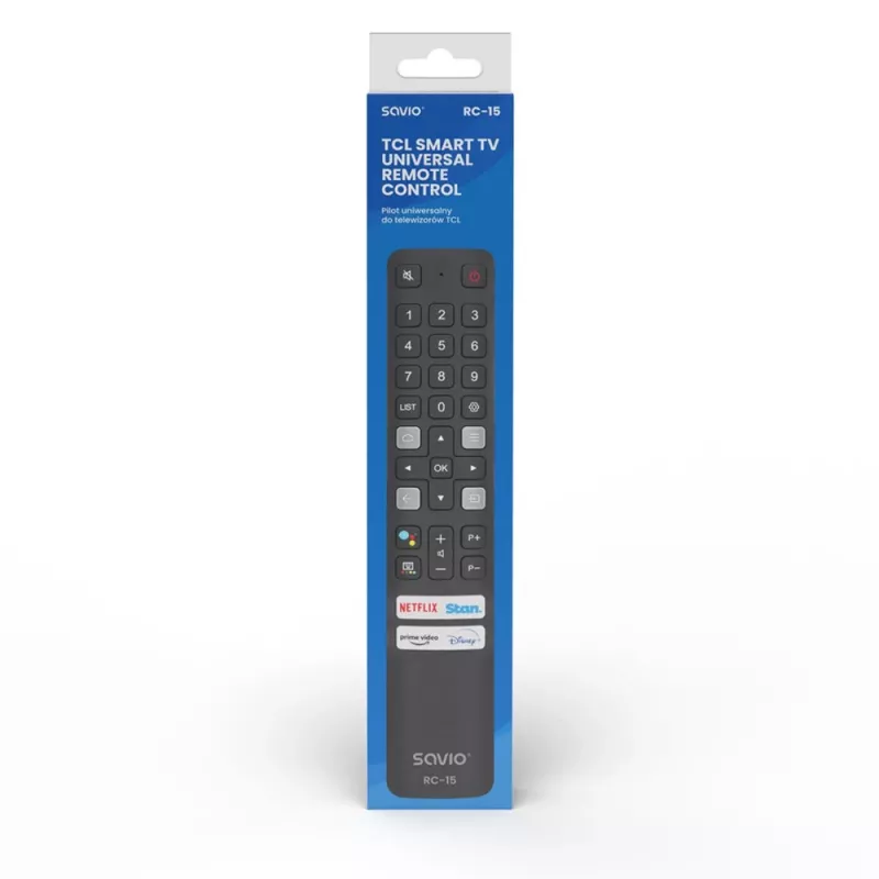 SAVIO universaalne TV-pult RC-15 TCL SMART TV jaoks, IR-juhtmevaba, must, ulatus 10 m