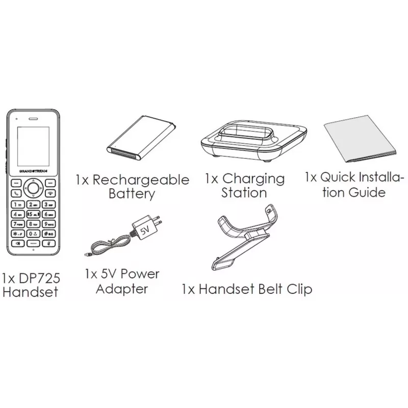 IP-telefon Grandstream DP725 juhtmeta telefonitoru, hall, 1,8-tolline TFT-ekraan, 20 liini, Li-Ion 1500 mAh