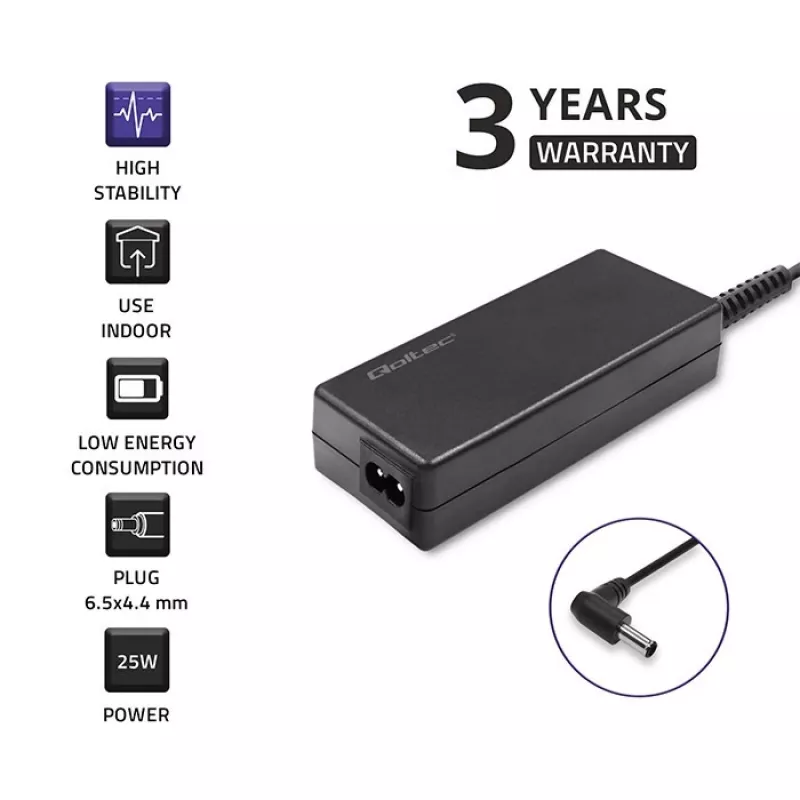 Qoltec 51774 Toiteadapter LG monitorile 25W | 1,3A | 19V | 6,5 * 4,4 + toitekaabel